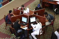 Student using computer in the library