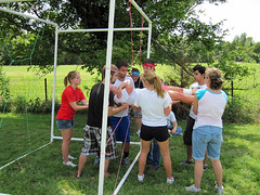 Students in team building exercise
