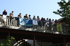 A group of students on a bridge at Sky Ranch. 