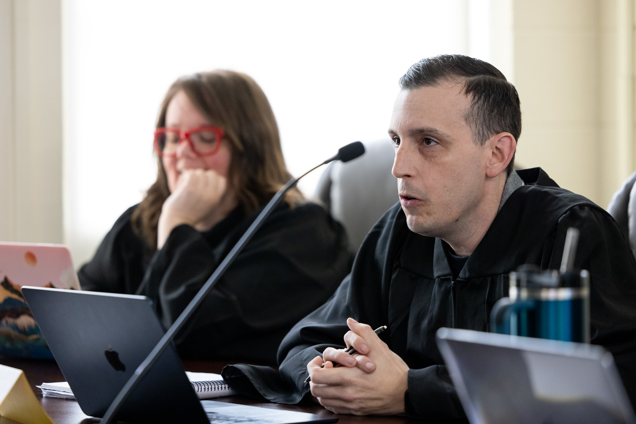 IPA faculty member in mock court room 