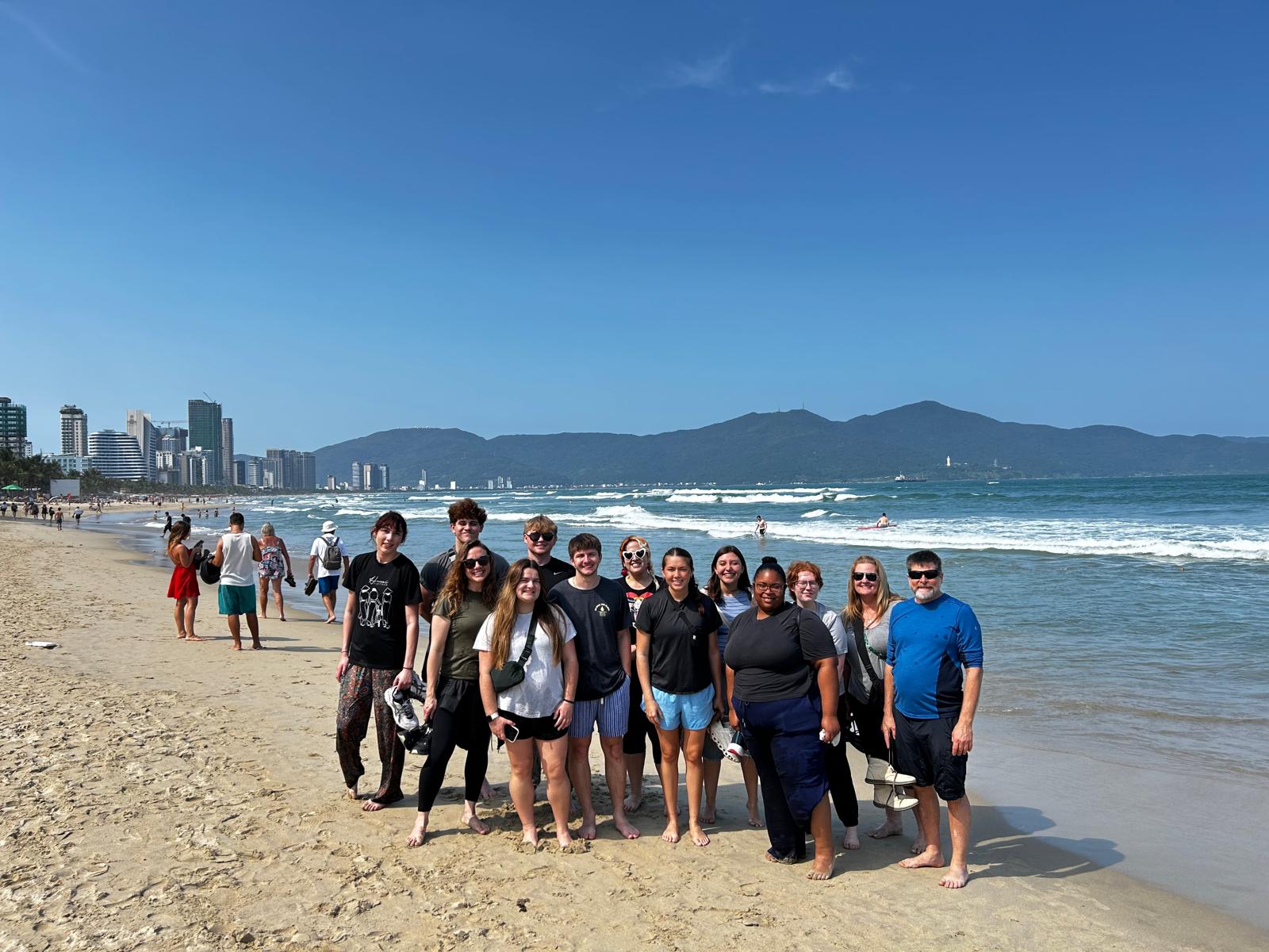 students at the beach