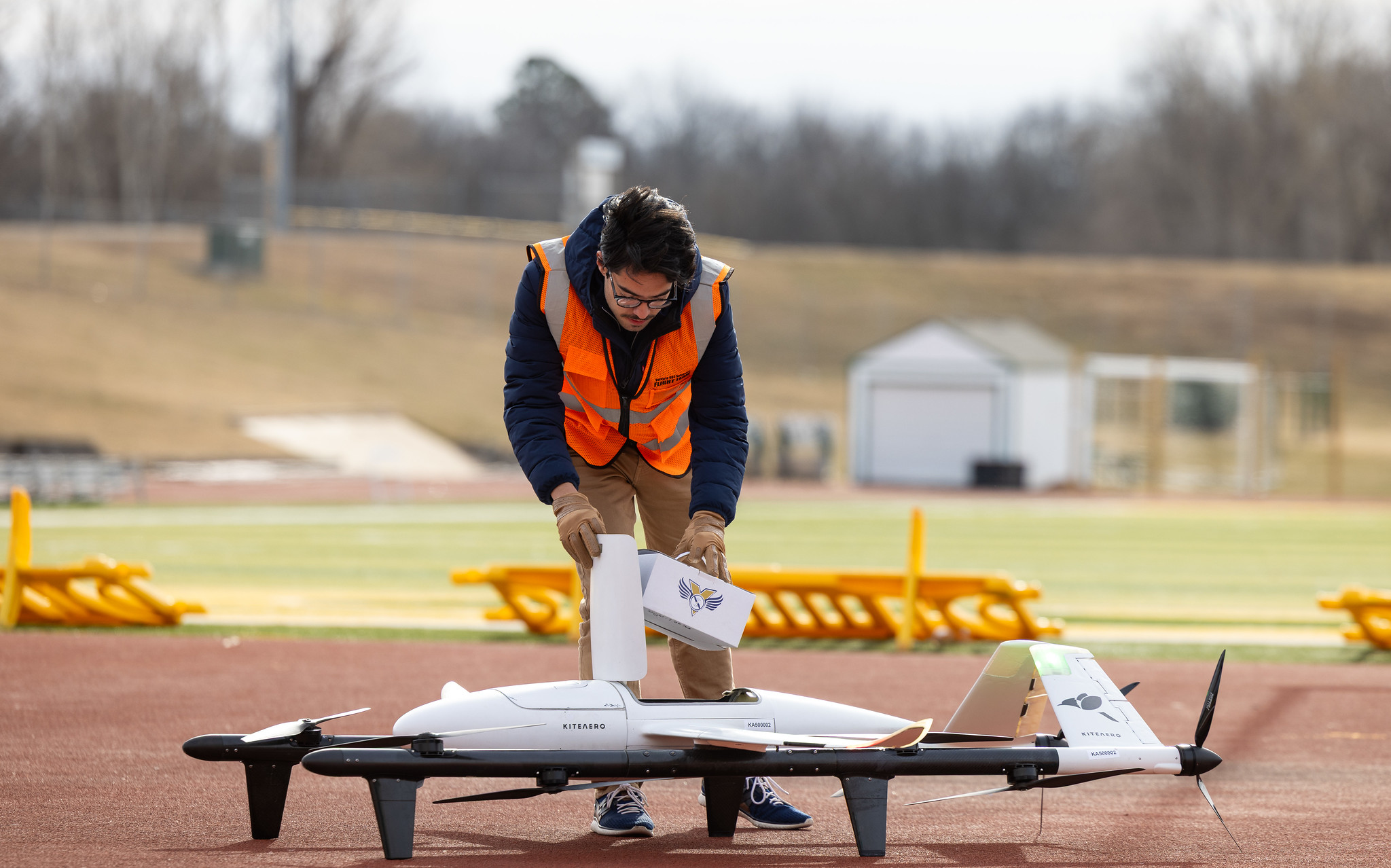 student working on drone 