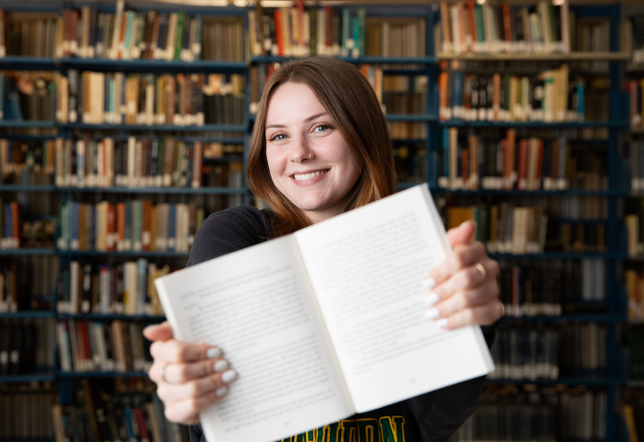 student in library 